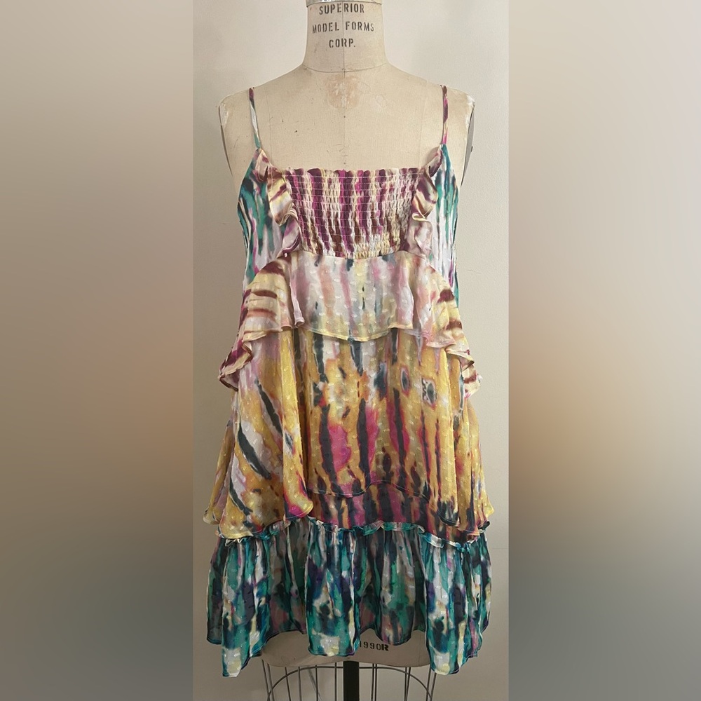 Anthropologie Tiered Ruffle Tie Dyed Print Dress Size Medium